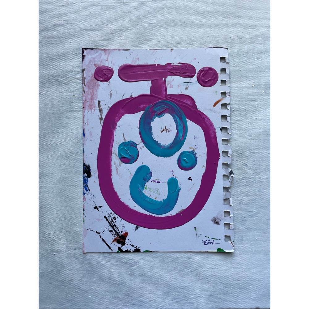 Original Abstract Face Painting Art Magenta Teal Modern Whimsical 6 x‎ 9